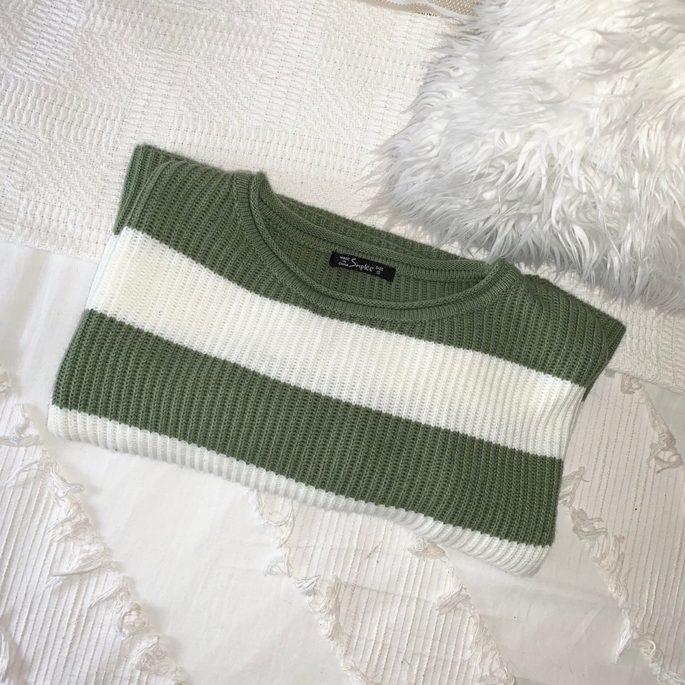 Green and White Striped Sweater